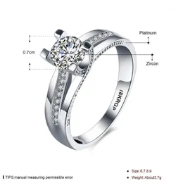 Ringos de cluster 925 prata esterlina com zircão brilhante Rodium protetor para mulheres de casamento feminino Diamond Hearts Arrows Ring White Gol