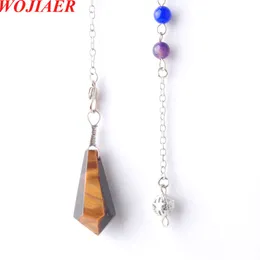 Wojiaer 7 Chakras Natural Labradoirte Pendant Stone Healing Point Hexagon Gems Pendulum Dowsing Pendants Chain Bo949