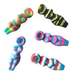 Seis mulheres coloridas tubos de fumo de silicone com inserção de vidro de vidro inquebrável tubo de mão de tubo de comida de silicone tubulação de tabaco