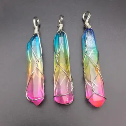 Handmade Nieregularne Kamienie Naturalne Wisiorki Wire Wrap Crystal Chakra Rock Rainbow Kamień Kwarcowy Naszyjnik Mężczyźni Kobiety Jllhzw