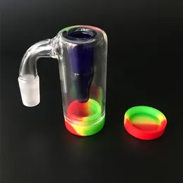 14mm mâle verre cendrier avec 3 couleurs récipient en silicone droit silicone bong eau bong verre bong plate-forme pétrolière pour fumer des pipes