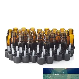 24 sztuk 1/3 Oz 10 ml Puste Bursztynowe szklane fiolki butelkowe z Euro Dropper Czarny Sabotaż Exident Cap do olejków eterycznych Aromaterapia