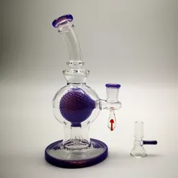 Bong in vetro verde viola da 7 pollici Bong da 14 mm con cera per olio in vetro Dab Rigs Ball Percolator Bong Showhead invertito Perc