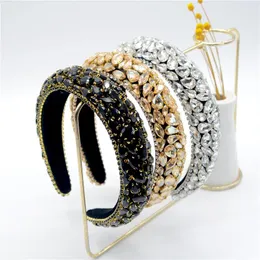 Velvet Wyściełany Rhinestone Diament Grube Opaski Barokowe Kryształ Hairband Jewel Opaski dla kobiet Dziewczyny Akcesoria do włosów