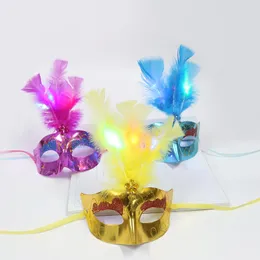 LED Light Up Masks Festival Cosplay Costume Supplies Glow In Dark Halloween Party Lady Gifts Multicolor Luminous Feather Mask