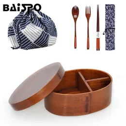 Baispo 3 sztuk / zestaw Bento Box Japoński styl Lunch Box dla dzieci Wood Materiał stołowe Pojemniki z przedziałami Zdrowe Y200429