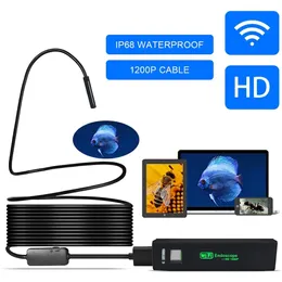 WiFi Endoscope Camera HD 1200P Mini Vattentät Soft Cable Inspection Kameror 8mm 2m 5m USB Endoskop Borescope för iOS Android Windows Phone