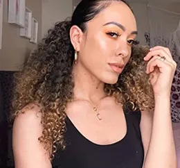 Ombre Blonde Afro Kinky Curly Ponytail Rozszerzenie Dla Kobiet Sznurek Ponytail Kręcone Brown Mieszane z ciemnymi korzeniami Krótkie afro Kinky # 2/27