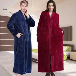 Män Vinter Termisk Plus Storlek Extra Lång Tjock Grid Flannel Badrock Mäns Zipper Varm Bad Robe Dressing Gown Male Luxury Robes1