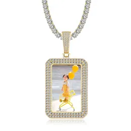 Custom Photo Medal 2 Row Zircon Men's Tennis Chain Customized Memory Medallion Hip Hop Jewelry Square Pendant Custom Necklaces