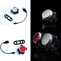 USB-laddning Huvud bakljus Aluminium Alloy Plasticy Cykelcykel Ljus Glöd 3 LED TAILLIGHT Röd vit regnskydd Anti Falling 8xQ O2