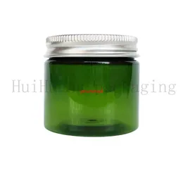 50 pezzi 50g verde PET vuoto contenitore per crema per la cura della pelle, vaso cosmetico in plastica maschera per il viso vaso di latta tappi a vite in alluminio pacchetto Powdersgood