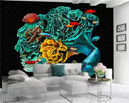 壁の壁紙3 dヨーロッパスタイルの壁紙美しい花のテールフィッシュ屋内テレビの背景の壁の装飾3 d壁画壁紙