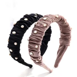 Pleated Head band Wide Velvet Shiny Hairbands Solid Hair Hoop Fashion Crystal Hair Bands Head Bezel Headdress Hair Accessories