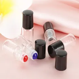 100Pcs/lot 1ml 2ml 3ml transparent glass perfume bottles refillable roll on bottles colorful roller essential oils glass vials tube