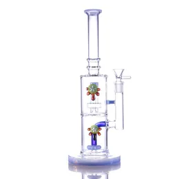 Olika färger Hookahs Blue Pole Inner Double Turtle Glass Bong 13 Inches 14mm Joint Male Water Pipe