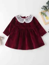 Smock-Kleid aus Samt mit Kontrast-Spitzenkragen für Babys