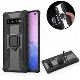 Telefon Väskor för Samsung Galaxy S10 S20 Plus S10e Case Magnetic Ring Clear Armour Case för A10 A20 A30 A50 M10 M20 M30 Stötskyddad hållarlock