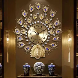 Grande Orologio da parete semplice Design moderno Arte del pavone Nordic Luxury Orologio da parete digitale Soggiorno Reloj De Pared Home Decor DG50WC H1230
