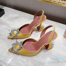 designer womens high heeled sandals shoes pointed toes sunflower crystal buckle embellished studded sandal summer fashion 10cm heel leather