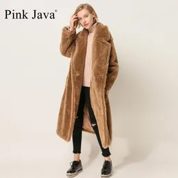 PINK JAVA QC1848 new arrival free shipping real sheep fur coat long style camel teddy coat over size winter women coat 201031