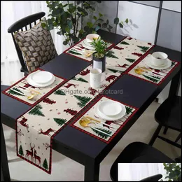 テーブルランナー布ホームテキスタイルガーデンクリスマススノーフレークエルクツリーとプレースマットセット結婚式の装飾テーブルクロスドロップデリバリー2021 EWJFX
