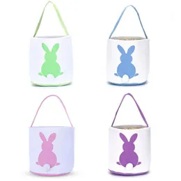 Easter Rabbit Basket Easter Bunny Bags Rabbit Printed Canvas Tote Bag Egg Candies Baskets 4 Colors