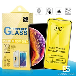 9D Full Cover Tempered Glass Screen Protector iPhone 12 Pro Max 11 XR XS MAS X för Samsung A80 A70 A60 A50 A40 med paket