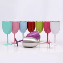 10oz Wine Goblet Beer Glass 300ml Beverage Tumbler 18/8 Stainless Steel Double Wall Insulated Vacuum Champagne Mug Juice Cup With Lid