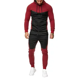 KANCOOLD Men Clothing Mens Autumn Long sleeve Splicing Zipper Print Hoodie Sweatshirt Top Pants Sets Sport Suit Tracksuit LJ201126