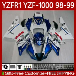 Corpo da motocicleta para Yamaha YZF-R1 YZF-1000 YZF R1 1000 CC 98-01 Branco Bodywork azul 82NO.30 YZF R1 1000CC YZFR1 98 99 00 01 YZF1000 1998 1999 2001 Kit de feiras de OEM