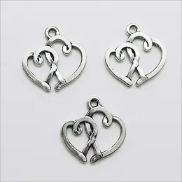 Partihandel Parti 100pcs Double Heart Antika Silver Charms Pendants För Smycken Gör Armband Örhängen DIY Keychain Pendant 19 * 19mm DH0841