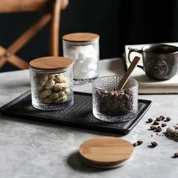 透明なガラスのコーヒー豆の茶容器の食品収納の瓶と気密シール竹のふた、ホウケイ酸ガラス食品貯蔵キャニスターRRF14027