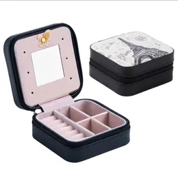 Jewelry Box Square Protable Travel Jewelry Box PU Leather Jewelry Storage Case Earrings Necklace Rings Boxes Necklace Organizer LSK188