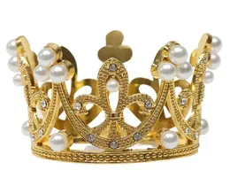 Trädgård hem fest dekoration mini krona prinsessa topper kristall pärla tiara barn hår ornament för bröllop födelsedagsfest tårta dekorera verktyg