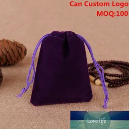 Wholesale 50pcs/Lot 9x12cm Purple Christmas Gift Bags Customized Logo Drawstring Velvet Jewelry Pouches