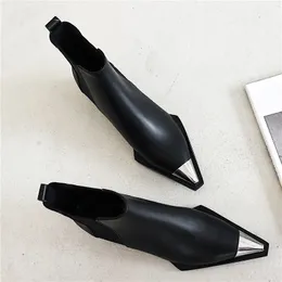 MORAZORA Natural Genuine leather boots women metal pointed toe ladies ankle boots for women square heels spring autumn shoes 201020