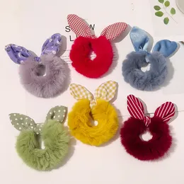 Królik Uszy Scrunchies Faux Rabbit Włosy Scrunchdy Kobiety Elastyczne Zespoły Do Włosów Dziewczyny Naklejki Gumowe Włosy Krawaty Fluffy Ponytail Holder