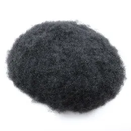 Mężczyźni Włosy Peruka Męskie Słuchawki Afro Curl Pełna Pu Toupee Brown Black Color # 1B Europejski Remy Ludzki Wymiana Włosów dla Czarnych Mężczyzn