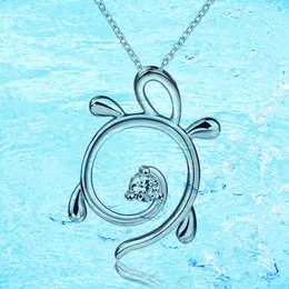 925 Sterling Silver Animal Turtle Chain Naszyjnik z przezroczystą CZ Fine Jewelry do Valentine Gifts 2020 Q0531