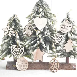 Christmas Hollow Ornaments Heart Snowflake Christmas Tree Angel Wooden Hanging Pendant Laser Carved Wood Hollow Small Pendant