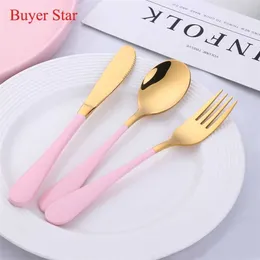 Children Cutlery Set 3Pcs Stainless Steel Tableware Spoon Fork Knife Utensils High Quality Kids Dinnerware Cute Flatware 211229