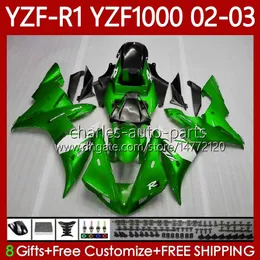Motorcykelkroppar för Yamaha YZF R 1 1000 CC YZF-R1 YZF-1000 00-03 Bodywork 90NO.72 1000cc YZF R1 YZFR1 02 03 00 01 YZF1000 2002 2003 2000 2001 OEM Fairing Kit Green Metal