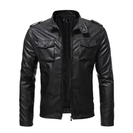 Men's Jackets Men Faux Leather Jacket Fashion Slim Fit Stand Collar Zipper Pocket Short Coat Pu Lapel Coats