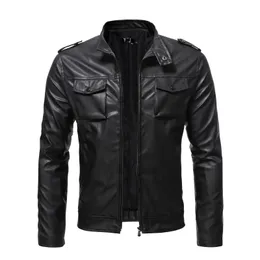 Herrenjacken Herren Kunstlederjacke Mode Slim Fit Stehkragen Reißverschlusstasche Kurzmantel Pu-Reversmäntel