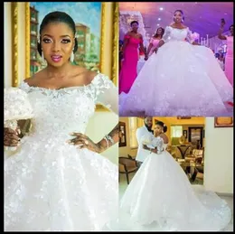 3D-Floral Appliques Lace Design Dress Half Sleeve Off Shoulder Vestidos De Fiesta Matrimonio Pregnant Woman White Wedding Dresses