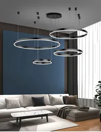 Black ring chandelier for living room luxury led hanging light fixture modern home decor combination circle lamp indoor lighting