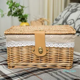 Creative bamboo woven storage basket with lid with lock storage clothes sundries toy storage box organizer wicker material-66819 1111