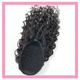 Water Wave Ponytails 8-26inch Brazilian 100% Virgin Human Hair Water Curly 100g Natural Black 1B Pony Tail