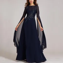 Chiffon Mother Of The Bride Dresses With Beaded A Line Evening Gowns Jewel Neck Split Sleeve Formal Wears 326 326